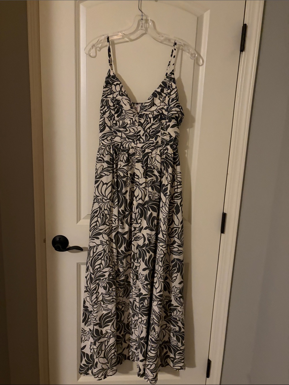 Green and White Floral Maxi Dress with Spaghetti Straps